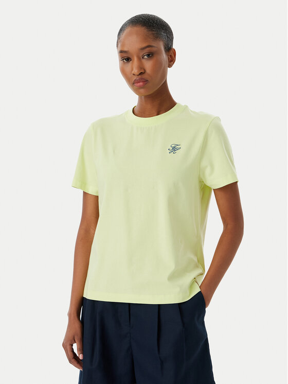 Tommy Hilfiger Tricou Logo Embroidery WW0WW48699 Galben deschis Regular Fit