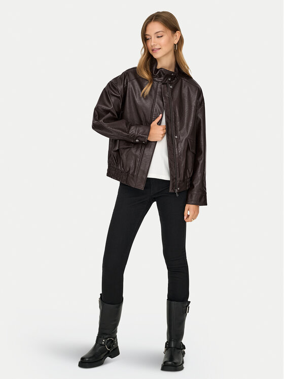 ONLY ONLY Bunda z imitace kůže Julia 15373024 Hnědá Loose Fit
