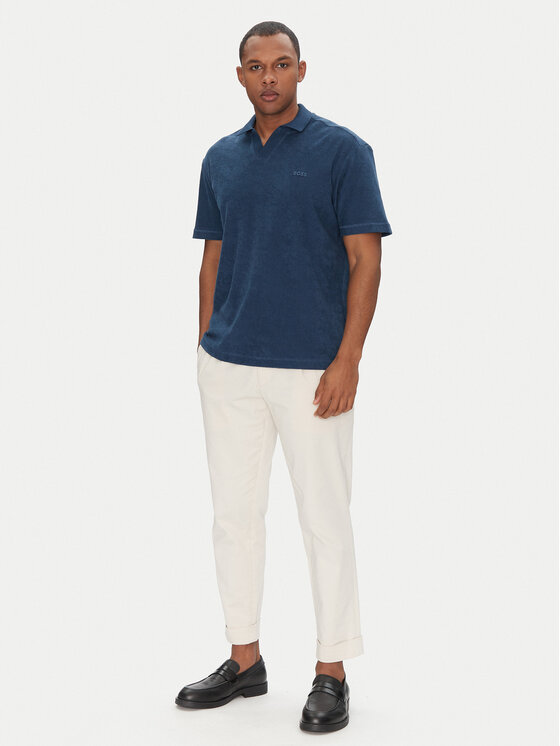 BOSS BOSS Polo majica Pe_Doubletowel 50539869 Mornarsko modra Relaxed Fit