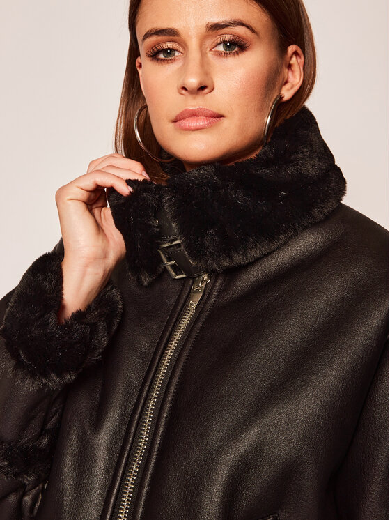 The Kooples The Kooples Kurtka z imitacji skóry Bounded Fake Fur FFOU19045S Czarny Regular Fit