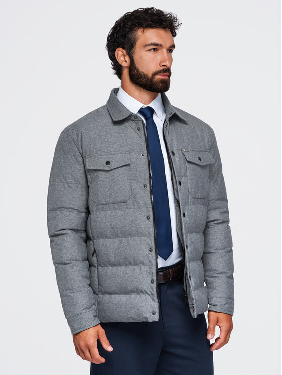 Ombre Ombre Kurtka przejściowa OM-JALP-0256 Szary Regular Fit