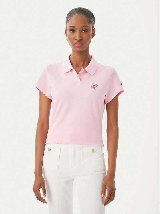 Tommy Hilfiger Tommy Hilfiger Polo 1985 Logo WW0WW49259 Ανοιχτό ροζ Slim Fit