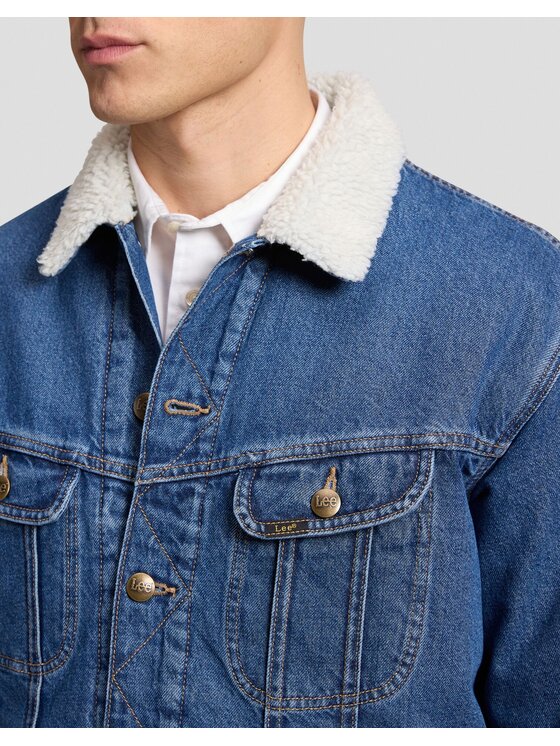 Lee Lee Kurtka jeansowa SHERPA JACKET Niebieski Regular Fit
