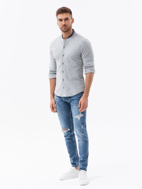 Ombre Ombre Košile OM-SHCS-0178 Šedá Slim Fit
