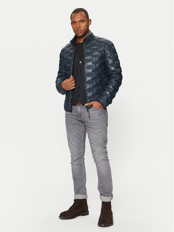 Milestone Milestone Шкіряна куртка Aversa 99101960080 Cиній Regular Fit