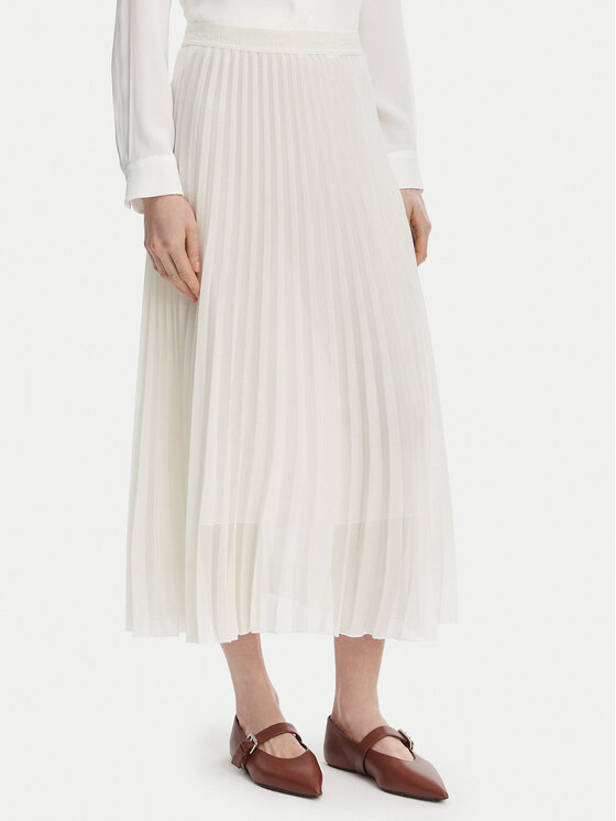 Marella Spódnica plisowana Gabbia 2613101085 Écru Regular Fit
