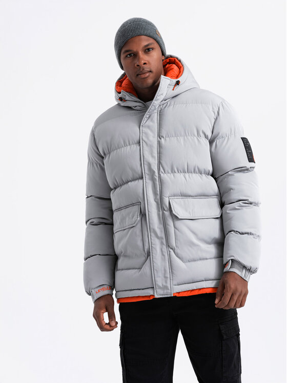 Ombre Ombre Kurtka puchowa OM-JAHP-0208 Szary Regular Fit