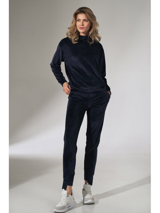 FIGL FIGL Spodnie damskie M746 Granatowy Regular Fit