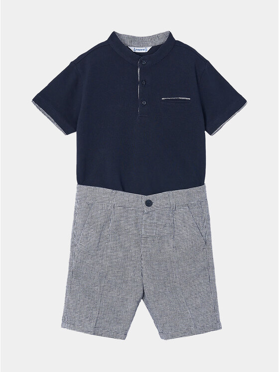 Mayoral Mayoral Комплект от тениска с яка и къси панталони 3282 Тъмносин Regular Fit