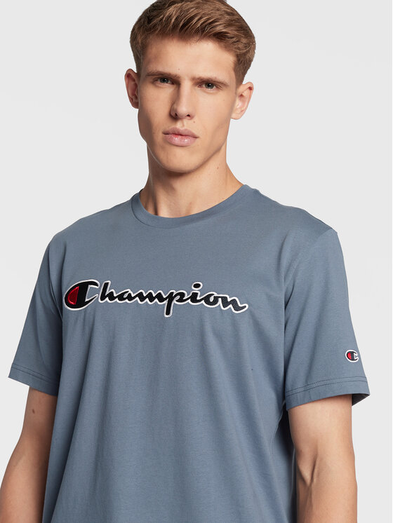 Champion T shirt Script Logo Embroidery 218007 Blu Regular Fit Modivo