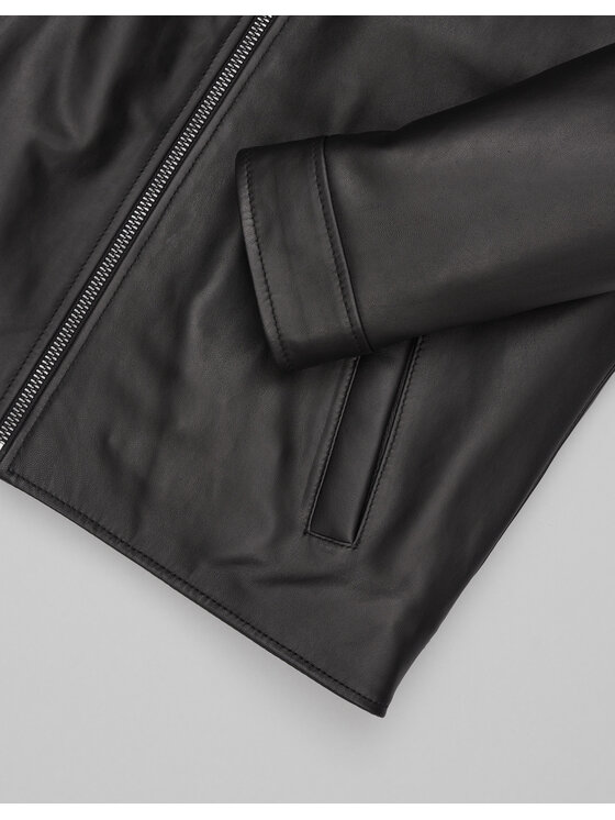 Borgio Borgio Kurtka skórzana isera_c Czarny Slim Fit