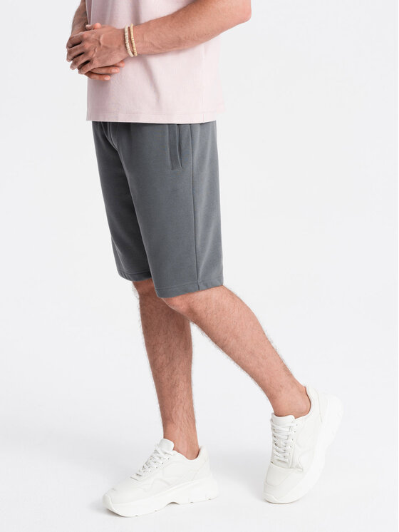 Ombre Ombre Šortky z materiálu OM-SRBS-0149 Šedá Regular Fit