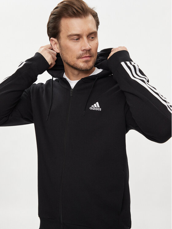 adidas adidas Суитшърт Essentials French Terry 3-Stripes Full-Zip Hoodie IC0433 Черен Regular Fit