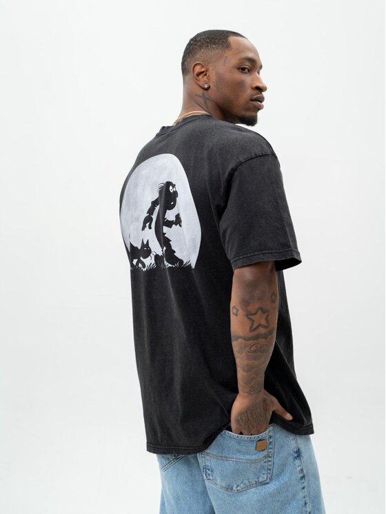 Smerfy Smerfy T-Shirt Koszulka Z Krótkim Rękawem Oversize Męska Sprana Czarna Smerfy Full Moon XL Czarny Oversize