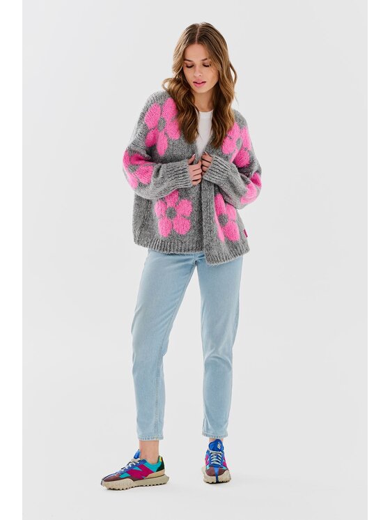 NAOKO NAOKO Kardigan Rethink Pink Šedá Oversize