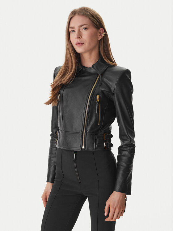 Elisabetta Franchi Elisabetta Franchi Kožená bunda GD-57Z-61E2-V1490 Čierna Regular Fit