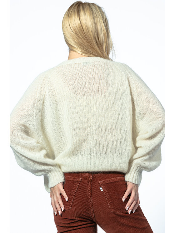 Fobya Fobya Sweter LEKKI BEZSZWOWY SWETER Z WEŁNY ALPAKI F1732 Écru Classic Fit