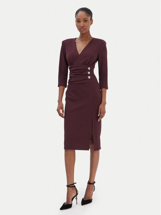 Rinascimento Rinascimento Koktejlové šaty CFC0020161002 Bordová Slim Fit