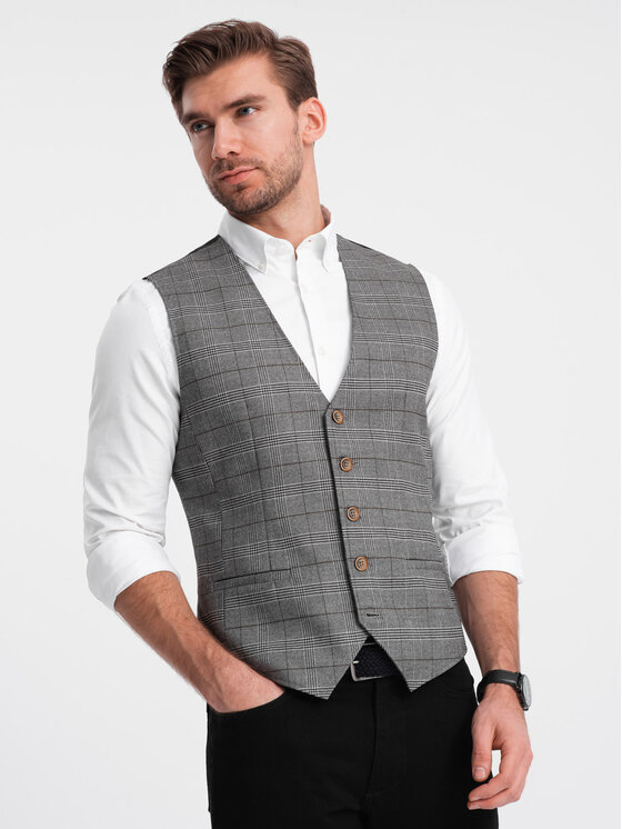 Ombre Ombre Kamizelka OM-BLZV-0123 Szary Fitting Fit