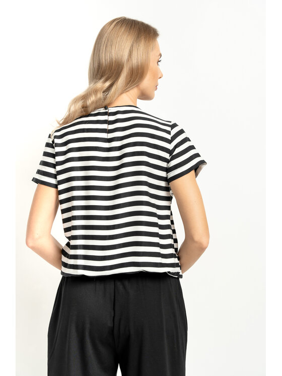 CLICK CLICK Μπλουζάκι Bluzka Grace Stripes 24 Μαύρο Classic Fit