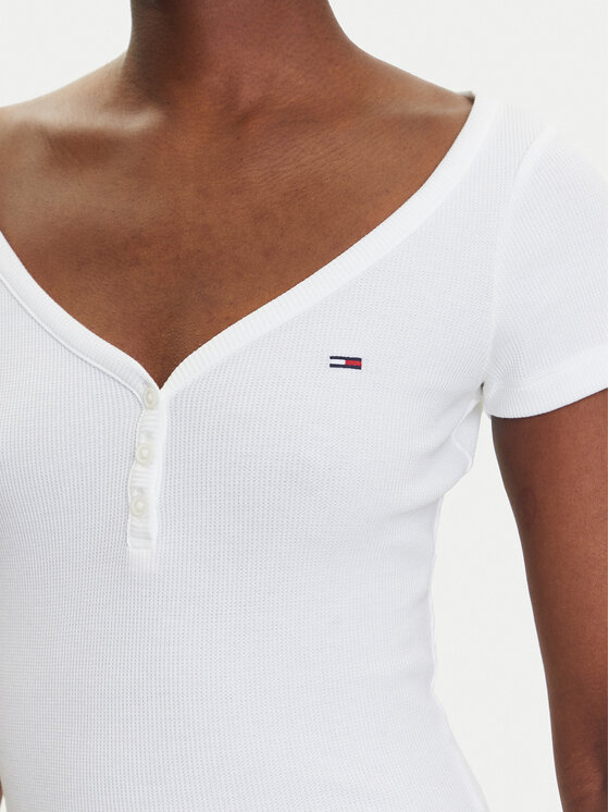 Tommy Jeans Tommy Jeans Majica Henley DW0DW20902 Bela Slim Fit