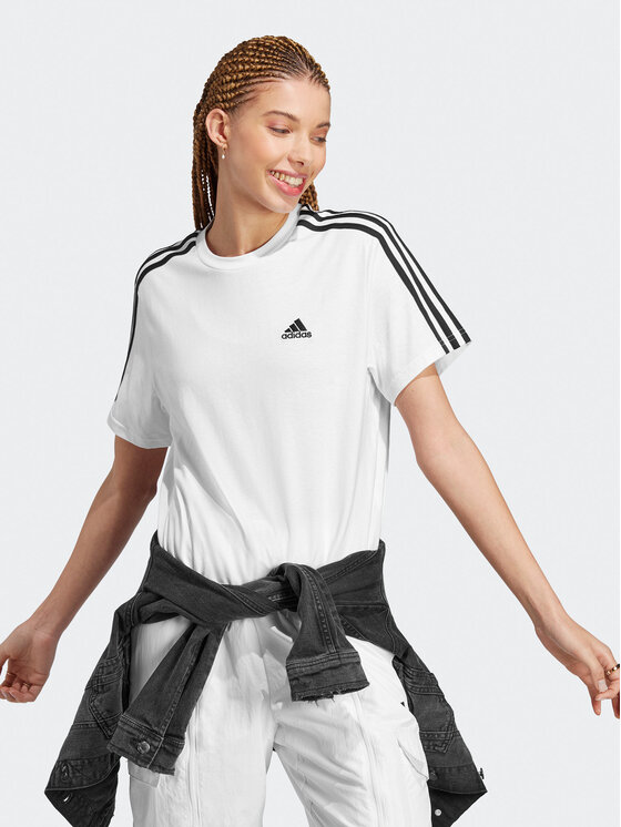 adidas adidas T-särk Essentials 3-Stripes Single Jersey Crop Top HR4915 Valge Loose Fit