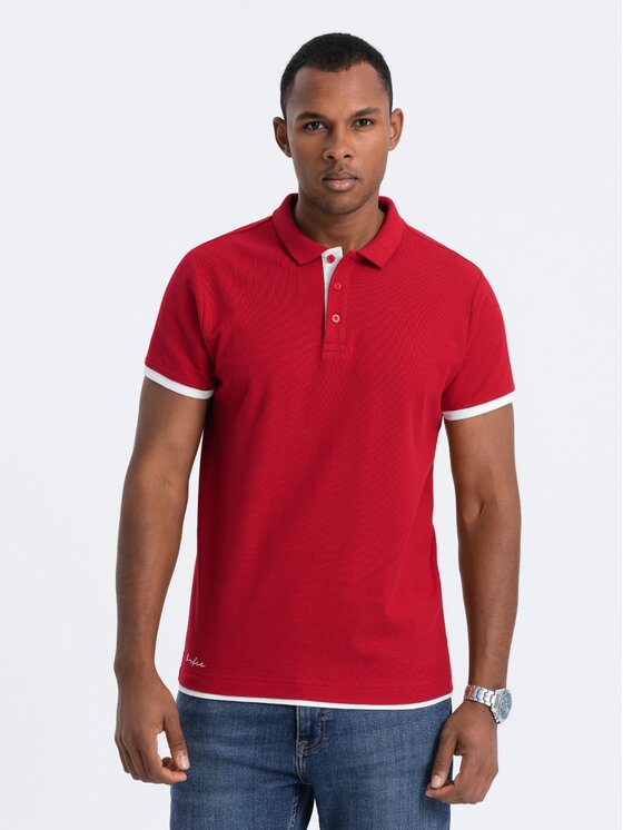 Ombre Ombre Polo OM-POSS-0113 Czerwony Fitting Fit
