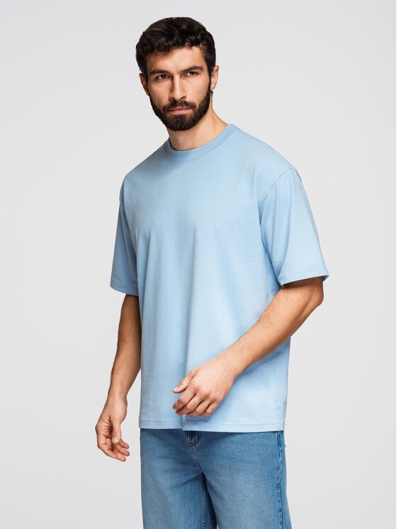 Ombre Ombre T-Shirt OM-TSBC-0267 Błękitny Loose Fit