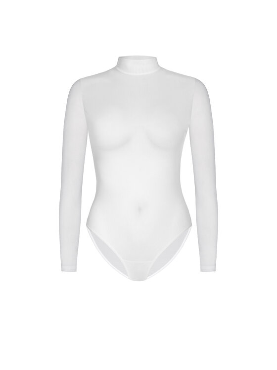 Teyli Teyli Body z transparentnej siateczki z półgolfem Amy Biały Regular Fit
