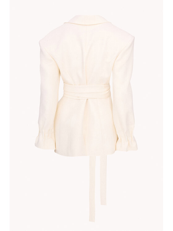 Epuzer Epuzer Marynarka Peplum belted wool Kremowy Standard Fit