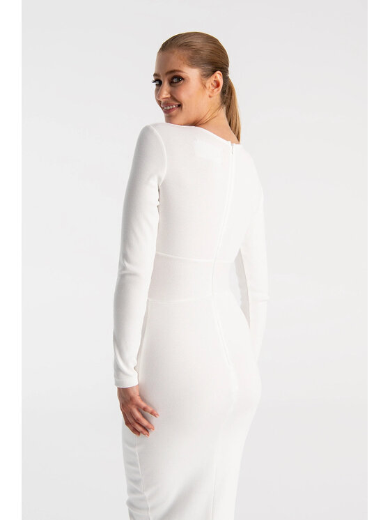 Nudyess Nudyess Sukienka dzianinowa Victoria z prążka Biały Fitted Fit