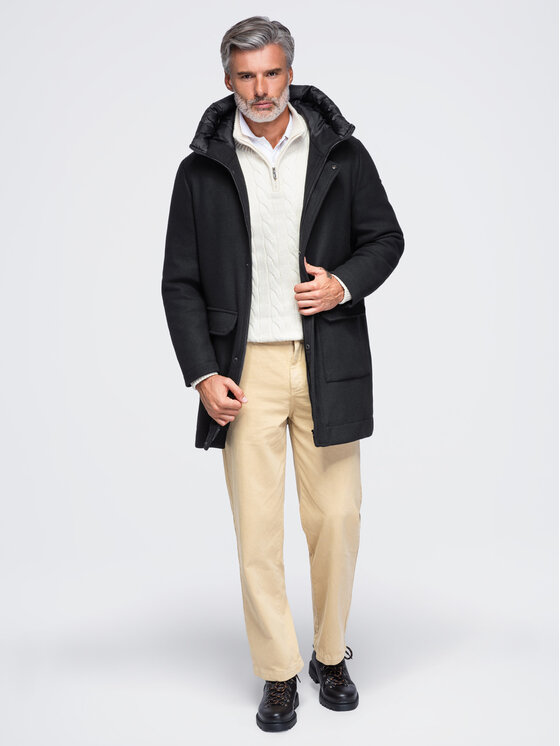 Ombre Ombre Płaszcz zimowy OM-COWC-0161 Czarny Regular Fit