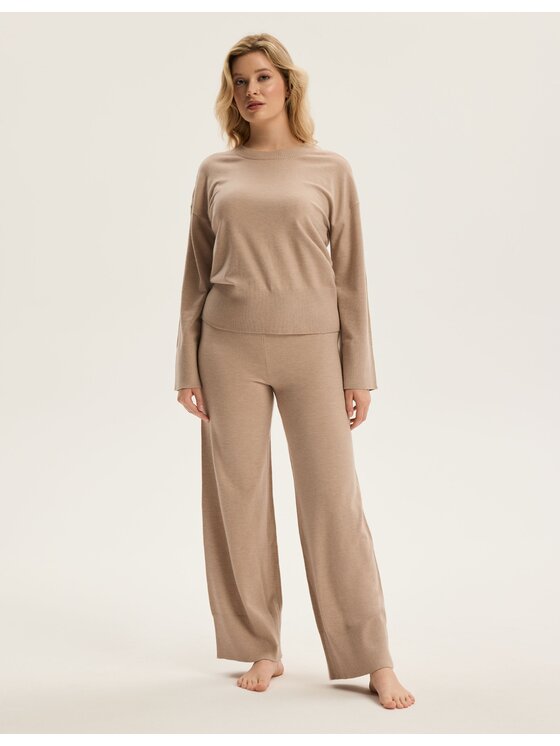 Esotiq Esotiq Komplet bluzka i spodnie 44072 Beżowy Regular Fit