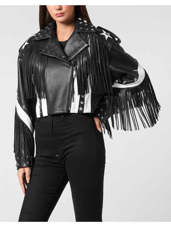 PHILIPP PLEIN PHILIPP PLEIN Kurtka skórzana 26381 Czarny Slim Fit