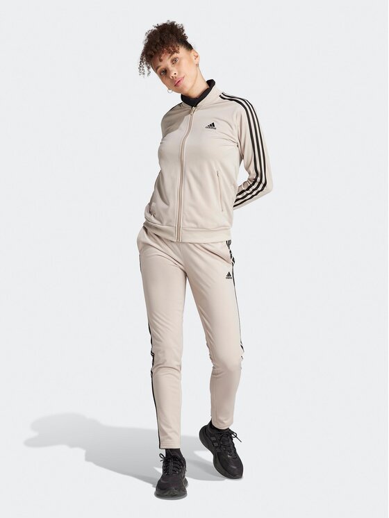 adidas adidas Sportinis kostiumas Essentials 3-Stripes IJ8786 Smėlio Slim Fit