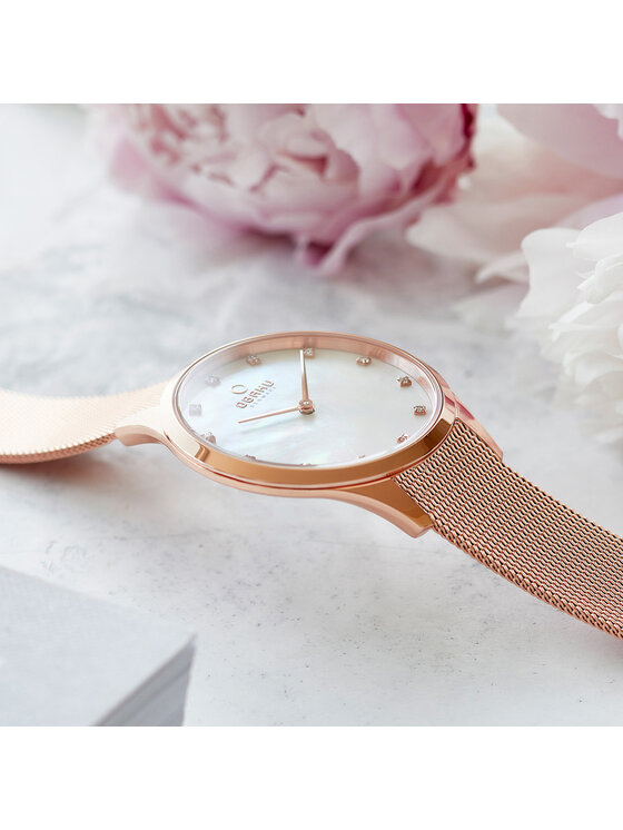 Obaku Obaku Hodinky V217LXVWMV Růžové zlato