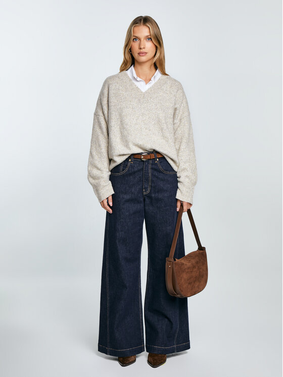 BIG STAR BIG STAR Sweter VIOLINA Beżowy Oversize