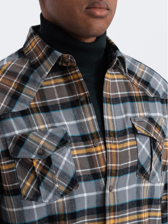 Ombre Ombre Košile OM-SHCS-0149 Šedá Slim Fit
