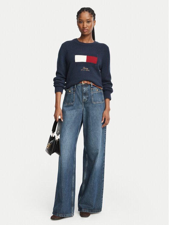 Tommy Hilfiger Tommy Hilfiger Sveter WW0WW51450 Tmavomodrá Regular Fit