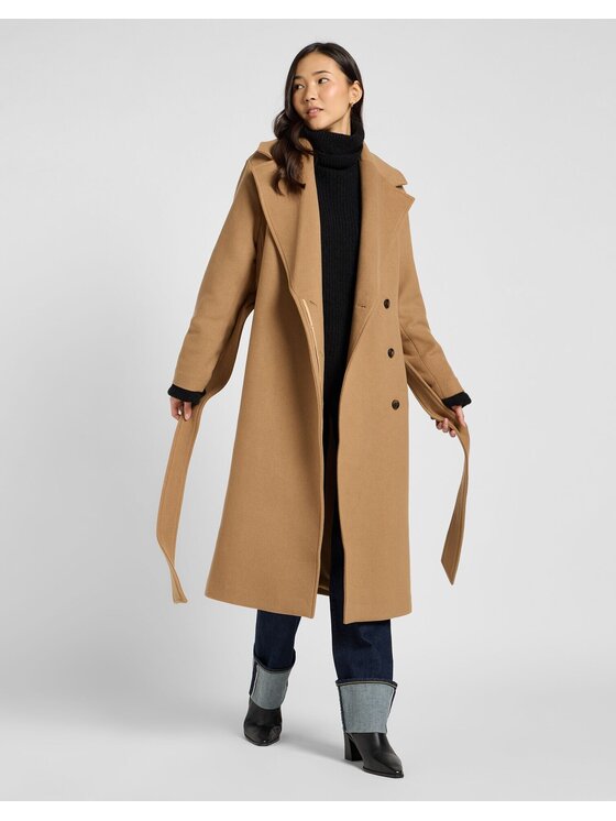 Lee Lee Płaszcz wełniany WOOL COAT Brązowy jasny Relaxed Fit