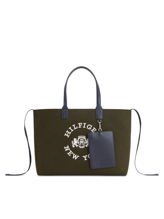 Tommy Hilfiger Tommy Hilfiger Дамска чанта Iconic Tommy Tote Wool Logo AW0AW15576 Зелен