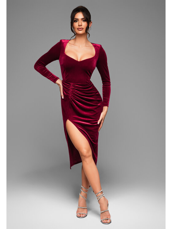 Ombre Ombre Sukienka wieczorowa LA-OM-DLR029 Bordowy Regular Fit