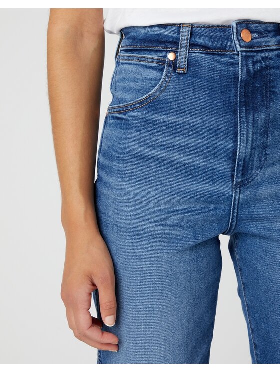 Wrangler Wrangler Jeansy Mom Straight Smoke Sea Niebieski Relaxed Fit