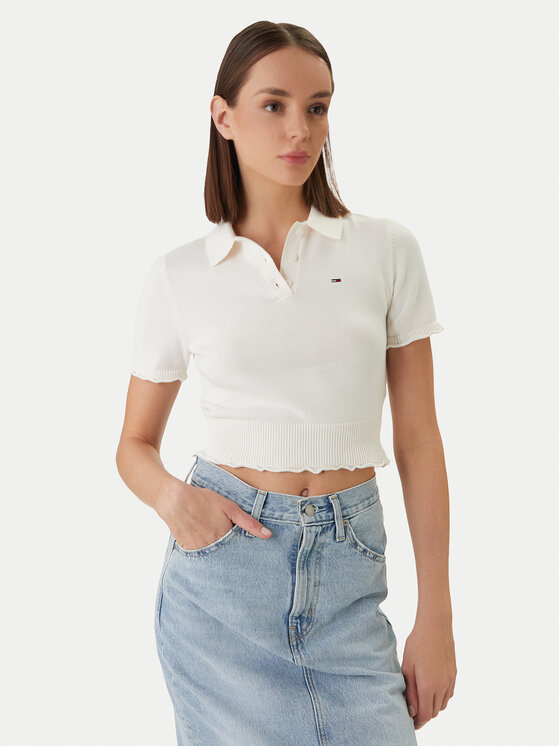 Tommy Jeans Tommy Jeans Тениска с яка и копчета DW0DW22597 Бял Slim Fit