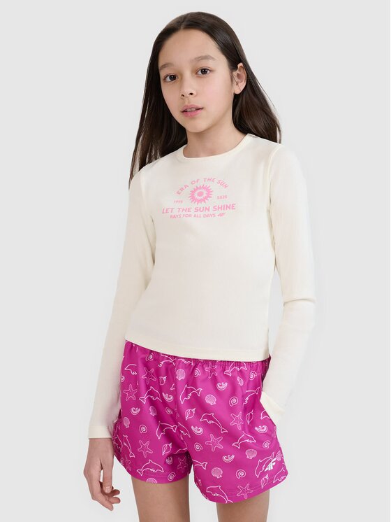 4F 4F Longsleeve 4FJRSS25TLONF537-11S Biały Slim Fit