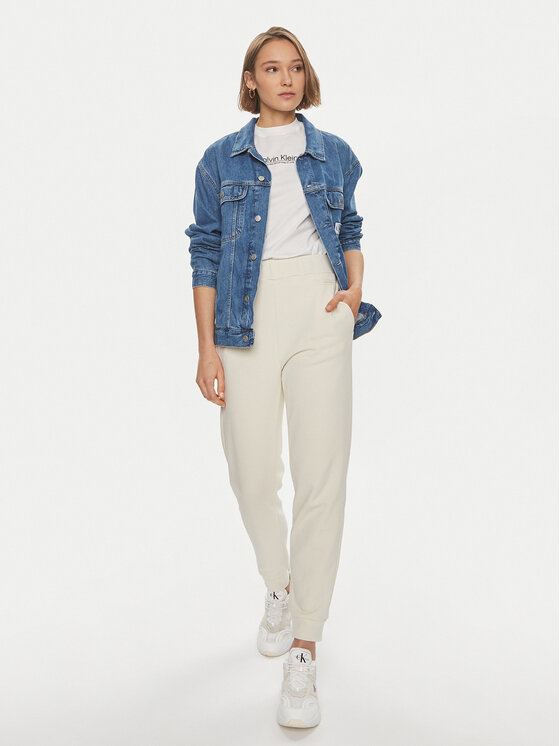 Calvin Klein Calvin Klein Spodnie dresowe Micro Logo K20K206632 Écru Regular Fit