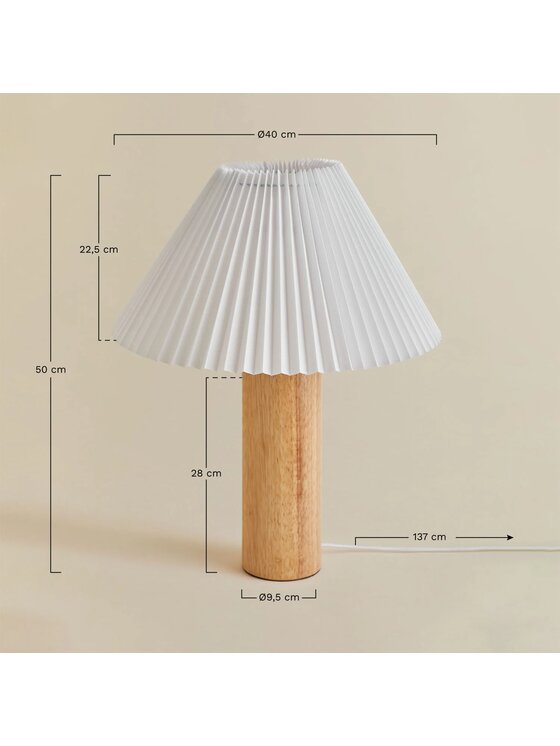 MIAhome MIAhome Lampa stołowa z drewna kauczukowego Plisse Biały