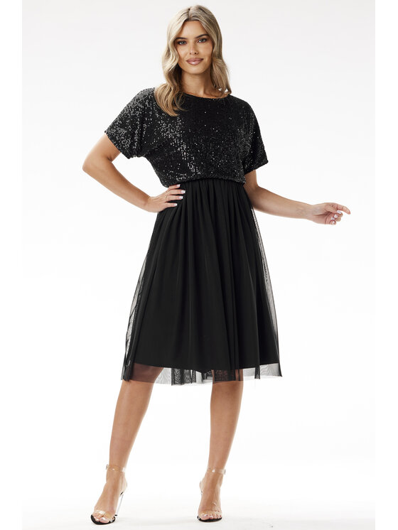 Awama Awama Sukienka wieczorowa A689 Czarny Basic Fit