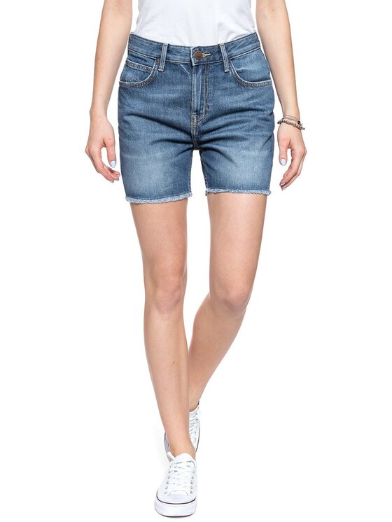 Lee Lee Szorty jeansowe BOYFRIEND Niebieski Loose Fit