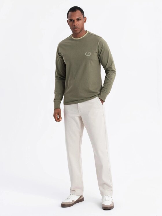 Ombre Ombre Longsleeve OM-LSCL-0128 Zielony Regular Fit